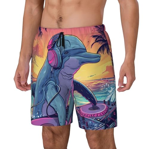 Hip-Hop Dj Dolphin Funny Men's Swim Trunks Board Shorts Quick Dry-3
