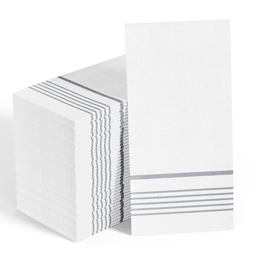 200 Pack Paper Dinner Napkins, Absorbent Paper Napkins, Premium Quality Guest Towels, 2-Ply Disposable Hand Towels for Kitchen, Events, Parties or Events (Silver)