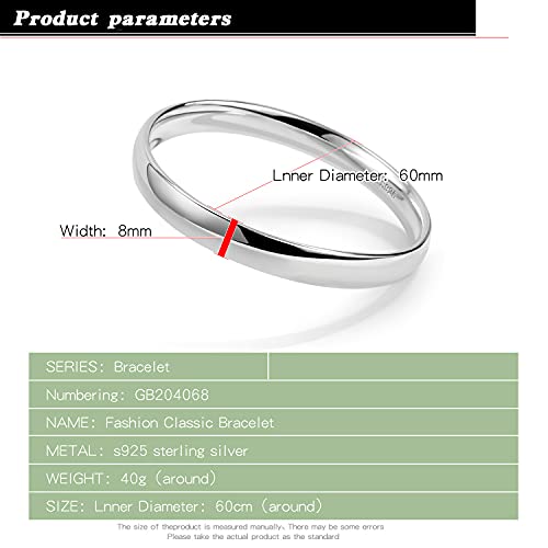 Dankadi Minimalism Women Men 925 Sterling Silver Bracelet Width 7-8MM Diameter 60-65 mm Solid Smooth On Bangle Cuff Fashion Fine Jewelry Gifts - Image 6
