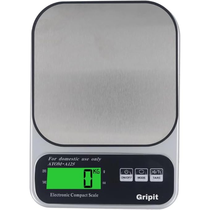 Gripit High-Precision Digital Kitchen Scale with Tare Function, 0.1kg to 1000kg Capacity, Compact Multifunctional Design, Ideal for Cooking, Baking, and Weighing, Features Small LCD Display-image-12