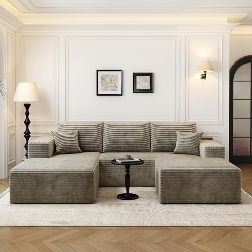 Image of 107.5 inch Cloud Modular Sectional Couch with 1 Ottoman,Modern Minimalist Upholstered Couches, Comfort U Shaped Sofa for Living Room,Deep Seat Corner Couch,No Assembly Required (Camel,Left Facing Chaise)