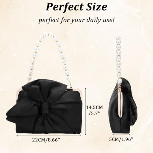 Image of Simcat Womens Clutch Bag,Pleated Satin Handbag Lady Pleated Bow Purse Evening Bag with Chain for Wedding Prom Formal Party