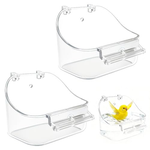 VGECEE 2 Pcs Bañera Pájaros Jaula Comedero Multifuncional Cuenco para Pájaros de Plástico Colgante Alimentador Baño para Aves con Gancho para Pájaros Pequeños Agapornis Periquito Canario Gorriones