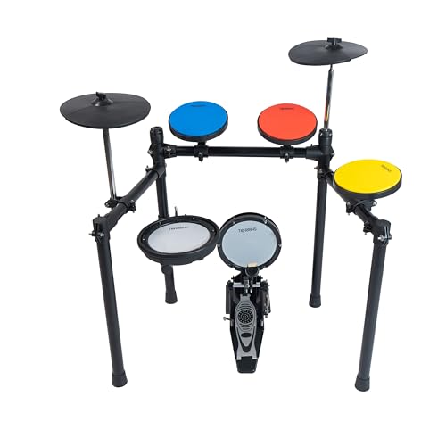 Image of Silent Practice Drum Kit with Mesh Snare Head & Reinforced Edge Pads for Beginners & Home Practice - Pro | 4 Color-Coded Mute Pads, Muted Hi-Hat & Cymbal | Includes Kickpad, Pedal & Drum Rack