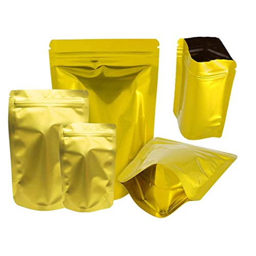 FWKTG 100 Piezas Bolsas Mylar de Aluminio Ziplock resellables, Bolsas de Almacenamiento de Alimentos, Bolsa de Papel de Alumini, Oro (Size : 11x16cm) Cover