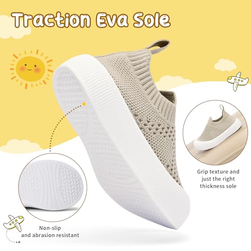 Image of BACSAC Baby Toddler Unisex Infant Shoes Boys Girls Beige Mesh Breathable Non-Slip Soles 6-36 Months