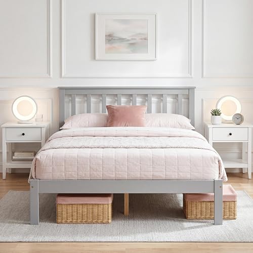 Panana Solid Pine Wood Double Bed Frame 4FT6 Wooden Bed for Adults Kids Teenager Grey 135 * 190cm