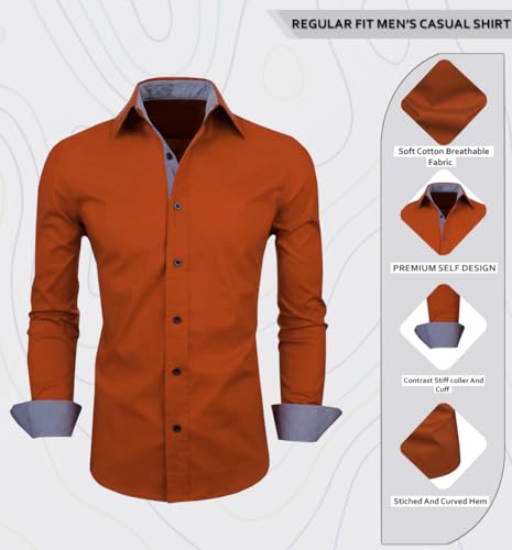 Image of Zombom Men's Solid Cotton Blend Regular Fit Full Sleeve Collared Neck Casual Shirt for Men