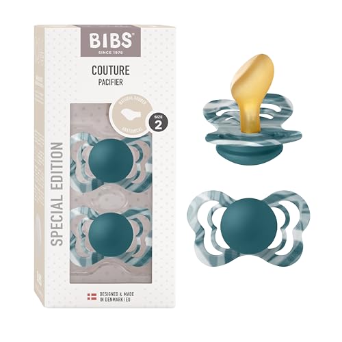 BIBS Couture Tie Dye Schnuller 2er-Pack, BPA-frei, Kiefergerechte Form. Naturkautschuk/Latex, Hergestellt in Dänemark. 6-18 Monate (2er Pack), Forest Lake White