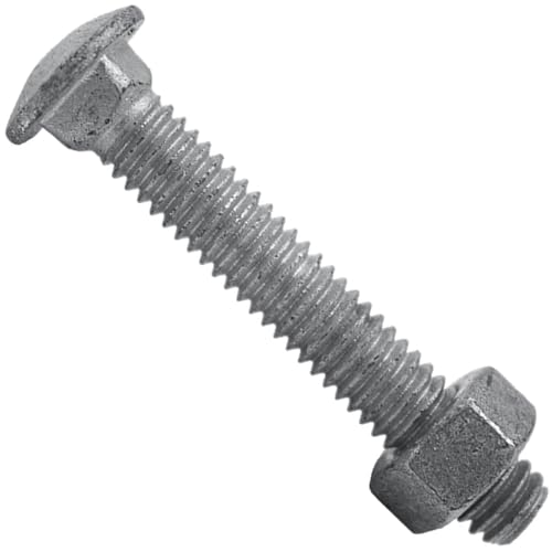 Image of Carriage Bolts 5 /16-18 x 2 inch: w /Nuts Galvanized Carriage Bolt ~ Coarse Thread (2 inches Long) (100 Pieces) - Chain Link Fence Carriage Bolt w /Nuts