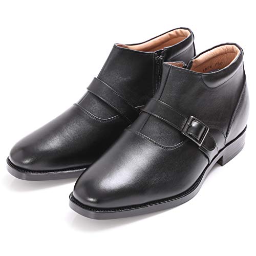 [北嶋製靴工業所] 5cmUP 本革シークレットブーツ ソフト牛革ロングノーズチャッカーブーツ≪ブラック 24.0≫シークレットシューズ『脚長スタイルアップシューズ』 No.750