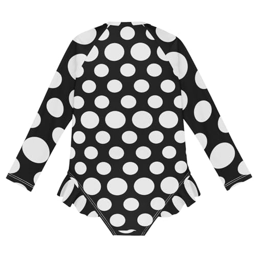 Girls One Piece Swimsuits Long Sleeve Swimsuit Zipper Bathing Suits Black White Polka Dots2