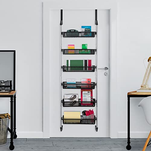 Smart Design Over-The-Door Organizer For Storage – Perfect For Pantry Organization, Bedroom, Bathroom Storage, Playroom, Or Kitchen - Adjustable Steel Frame With 6 Baskets & Wall Mount – Black #TOP6