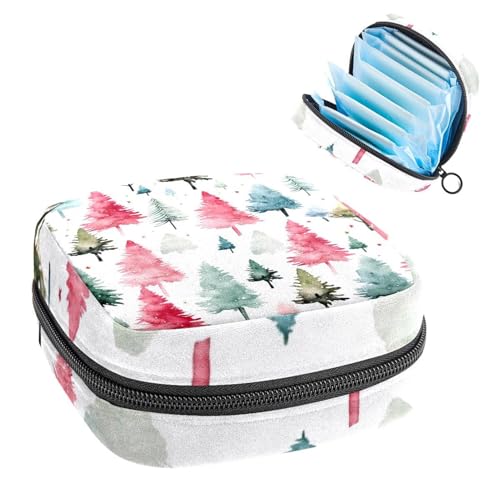 Sanitary Napkin Storage Bag for Women Cute, Feminine Menstruation Pad Holder for Period, Portable Zipper Menstrual Pad Bags Christmas Tree