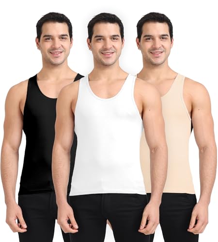 Image of Freecultr Cotton Vest for Men Sleeveless Lightweight Solid Round Neck Comfort Vest | Ultra-Soft Breathable Innerwear Sando for Gym, Sports, Workout, and Everyday Wear | Regular Fit and Durable Design