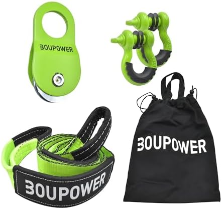 Snatch Block Pulley Kit, 10 ton Snatch Truck Accessories with 3" x8' Tree Saver Strap, 3/4" D Ring Shackles, Winching Recovery Kit for Truck Car SUV ATV Green