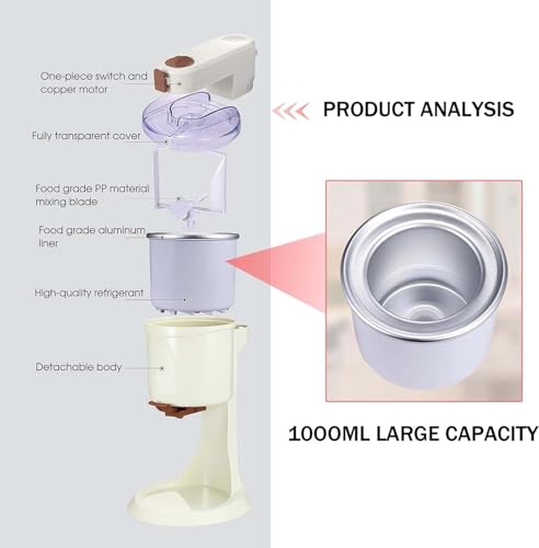 Soft Serve Ice Cream Maker - Automatische hausgemachte Eismaschine, einfach zu bedienen und zu reinigen, 1 Liter Fassungsvermögen, perfekt für hausgemachtes Eis – Bild 7