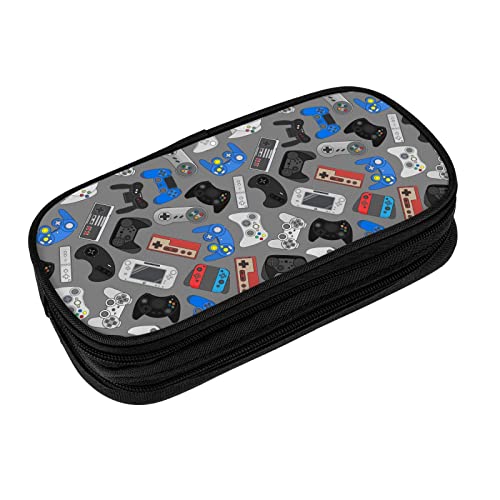 Image of Perinsto Video Game Controller Background Pencil Case Big Capacity Multi Compartment Stationery Box Pencil Pouch Holder Desk Organizer For School Office Home, Black