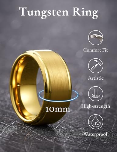 Image of King Will Tungsten Carbide Wedding Band for Men Women-4 /6 /8mm Width 14K Gold Plated Tungsten Wedding Ring Matte Brushed & High Polished Style Comfort Fit Wedding Band Size 6-14