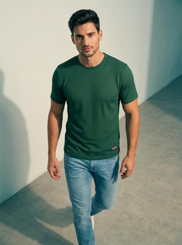 Image of MiraMichi Men's Round Neck Half Sleeve T-Shirt | Solid Poly Cotton Casual Wear | Comfort Fit Western Style