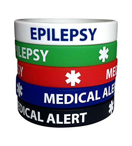 Epilepsy Silicone Bracelets Medical Alert (5 Pack) Wristbands Adult Size for Men Women 7.8