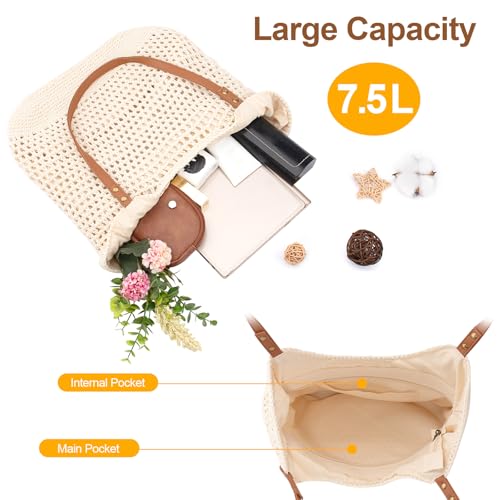 Peicees Crochet Beach Bag For Women Summer Tote Bag Boho Shoulder Bag With Leak-Proof Lining for Vacation Travel Woven Purse2
