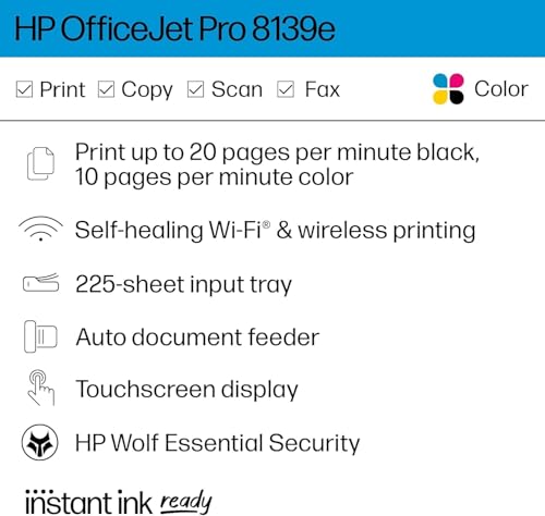 Image of HP OfficeJet Pro 8139e Wireless All-in-One Color Inkjet Printer, Print, scan, Copy, fax, ADF, Duplex Printing Best-for-Home Office, 1 Year of Instant Ink Included (Renewed Premium)