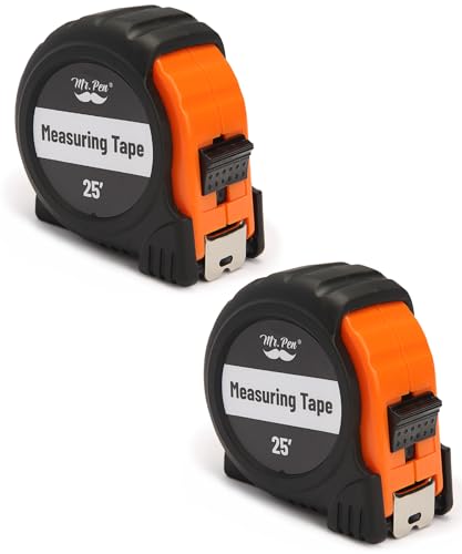Image of Mr. Pen- Retractable Tape Measure 25 ft, 2 Pack, Orange, Steel Retractable Measuring Tape with Fractions