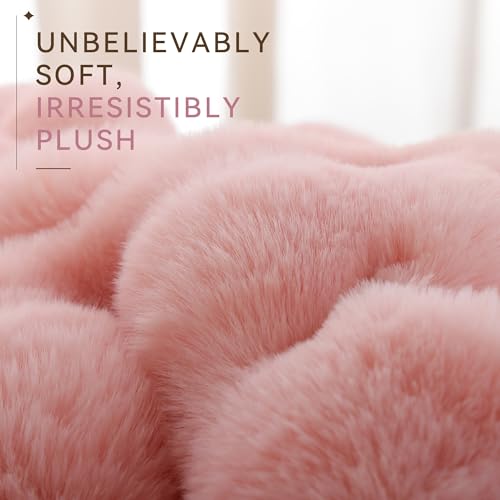 Smoofy Cobija de piel sintética de conejo para sofá - Manta burbuja rosa rubor 50"x60" miniatura 4