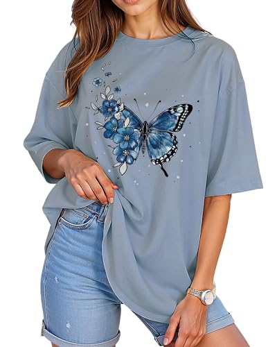 Women’s Oversized Graphic Tees Vintage Casual Drop Shoulder T-Shirt Print Summer Holiday Loose Fit Tops