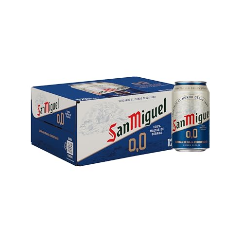 San Miguel 0,0, Pack 12 Latas de 330ml, Cerveza Sin Alcohol, Cerveza Pils Dorada Ligera y Refrescante, Cerveza