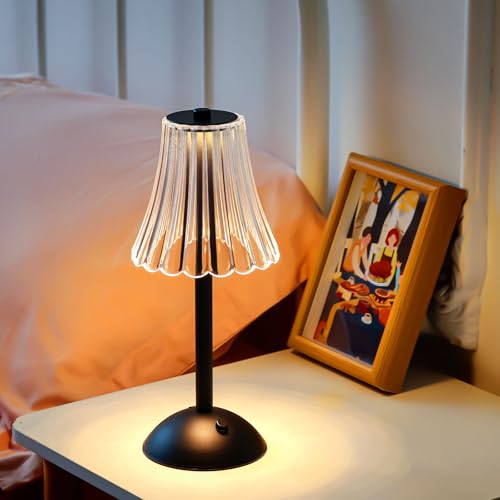 Image of Liliful 4 Pcs Cordless Table Lamp Rechargeable Touch LED Small Gold Portable Battery Operated USB-c Desk Lamp 3 Color Dimmable for Bedroom Living Room Dining (Black,Rose Style)