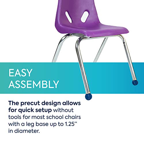 Image of Bouncyband Fuzzy Feet School Chair Glides, Blue, Pack of 48 - Works with Most School Chairs with a Leg Base up to 1.25 inch Diameter - School Chair Feet Covers for Quiet Classrooms and Floor Protection