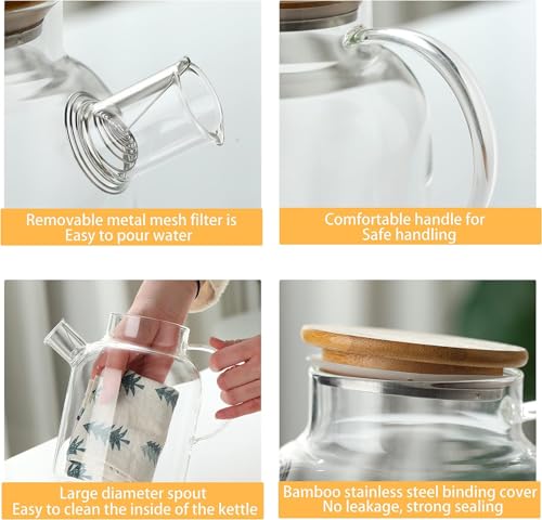 Image of Bellemax Borosilicate Premium Glass Water Jug - 1.8 LTR, Transparent, Hot Cold Water Pitcher with Wooden Lid Water Jug, Iced Tea, Milk and Juice Beverage Carafe, Lemon Kettle 1800ML (TR-09)