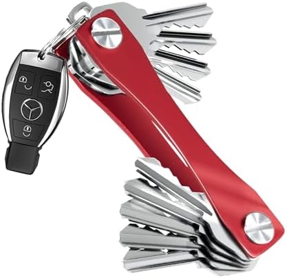 PEAKEEN Key Holder Organizer, Compact Keychain - Minimalist Pocket-Sized EDC, Loop Piece for Car Fobs, up to 10 Keys (Red)