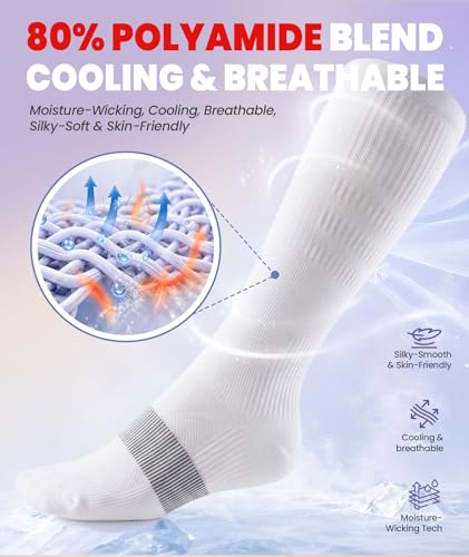 Image of PULIOU Cooling Compression Socks for Women Men, 20-30 mmHg Circulation Knee High for Travel, Flying, Running, 2 Pairs