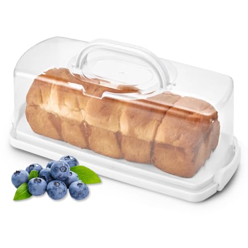 Ohuhu Prostokątny pojemnik na ciasto z uchwytem, pojemnik do przechowywania ciast z pokrywką i bezpiecznymi klipsami blokującymi, do ciasta bochenkowego 33 x 13 x 9,5 cm, bagietki na babeczki, pudełko
