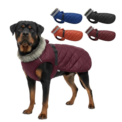 LUVMOJO XXXXL Dog Winter Coat for Giant Breeds, Heavy-Duty Warm Fleece Jacket for Extra Large Dogs, Waterproof Reflective Pet Clothes with Elastic Chest Band, Outdoor Cold Weather Outfit & Overalls