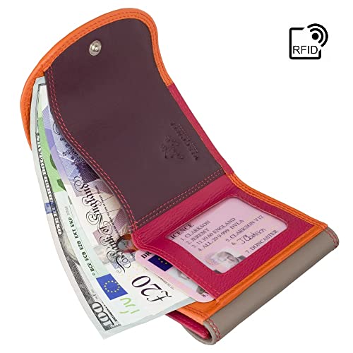 Visconti Rainbow Collection Small Leather Purse Rfid And Tap And Go Rb126 (Orange Multi) #TOP5