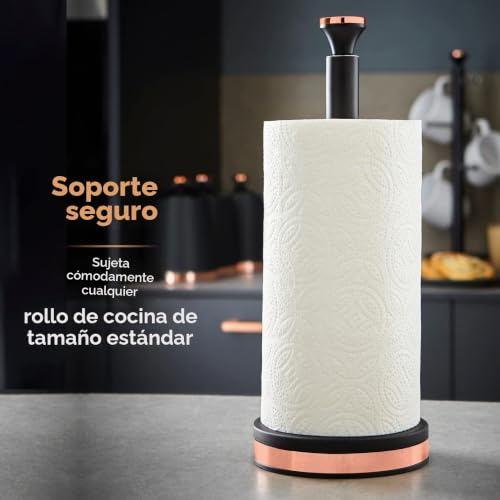 Portarrollos de cocina elegante Tower acabado oro rosa y base de madera 6