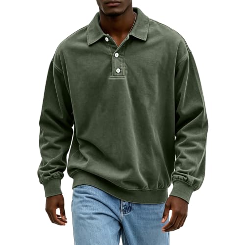 Washed Polo Shirts for Men Big and Tall Long Sleeve Tshirts Casual Pullover - image 2