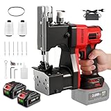 Macchina da cucire portatile senza spazzole, con 2 fili da 0,2-6 mm, taglio automatico del filo, 2 batterie da 4,0 mAh per sacchetto, tessuto, carta (rosso)