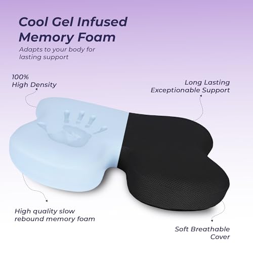 Image of Billebon Ultimate Car Wedge Seat Cushion | Premium Memory Foam Cushion with Coccyx Tailbone Cutout | Helps Relieve Hip| Tailbone & Lower Back Pain | Supports Weight Up to 100 kg - Black (Pack of 2)