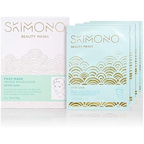 After Sun Moisturising Face Mask - Repair And Protect Dry Skin, Spa-Like Experience, Bio-Cellulose Sheet Mask With Aloe Vera, Cucumber And Edelweiss Extract, 4 Pack - By Skimono Cover