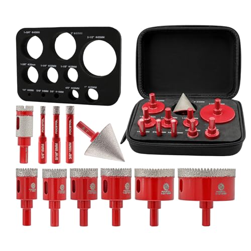 FOCSTOL Tile Hole Saw Kit 11PCS, 1/4"-2-1/2" Drill Bits with Triangle Shank