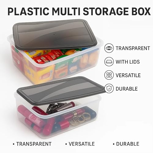 Image of Sulfar Plastic Multi Storage Box Set - Pack of 3, Stackable & Durable Organizer for Home, Office, Kitchen