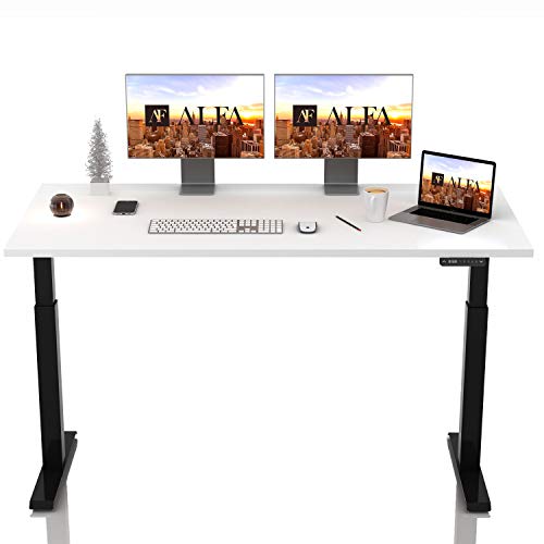 Alfa Furnishing Quick Install Standing Desk, 55 X 28 Inches Dual Motor Electric Stand Up Desk, Adjustable Height Sit Stand Desk With Whole-Piece Desktop, 4 Pre-Set Memory(White Top+Black Frame) #TOP4