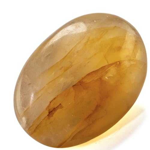 KALIFANO Golden Healer's Quartz Palm Stone with Healing & Calming Effects - AAA Grade High Energy Hematoid Cuarzo Worry Stone with Information Card - Reiki Hematite Crystal Used for Clarity