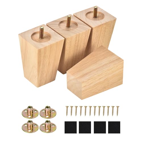 Maricome 4 Inch Couch Feet Replacement Set of 4 Unfinished, Wooden Furniture Legs for Sofa Cabinet Chair Ottoman