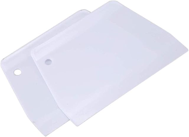 LuoCoCo 2pcs Trapezoidal Plastic Flexible Dough Scraper, Multipurpose Household Bakery Bowl Spatula Cutters, Hard Butter Cream Smoother for Kitchen Backing Pizza/Dough/Pastry/Cake/Bread (White)